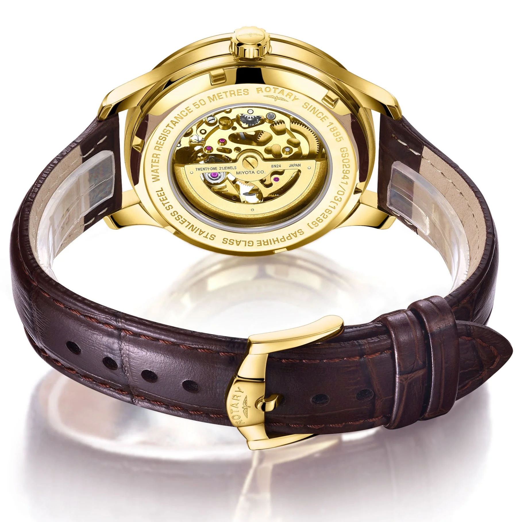 Rotary Greenwich Skeleton Men's Gold Watch - Image 4